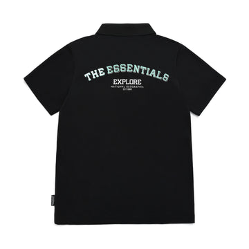KIDS PIQUE POLO SHIRT WITH LOGO AND BACK GRAPHICS- CARBON BLACK