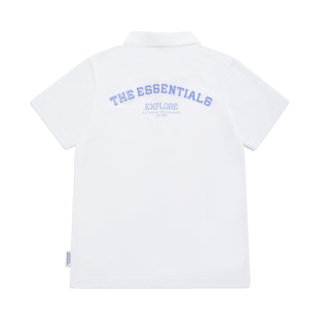 KIDS PIQUE POLO SHIRT WITH LOGO AND BACK GRAPHICS- WHITE