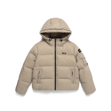 WOMEN'S GOLDEN MOLE SHORT GOOSE HOODIE DOWN JUMPER- BEIGE
