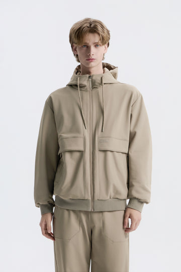 UNISEX ARCHELON DOUBLE WARM WOVEN HOODIE ZIP UP- BEIGE