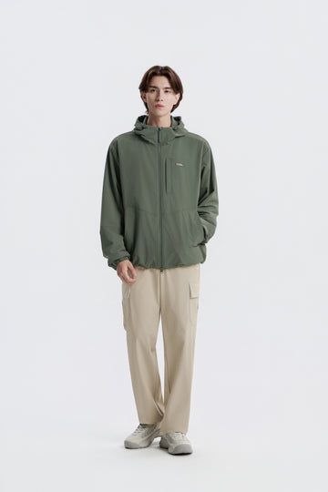 ARCHELON WOVEN STRETCH HOODIE ZIP-UP- KHAKI