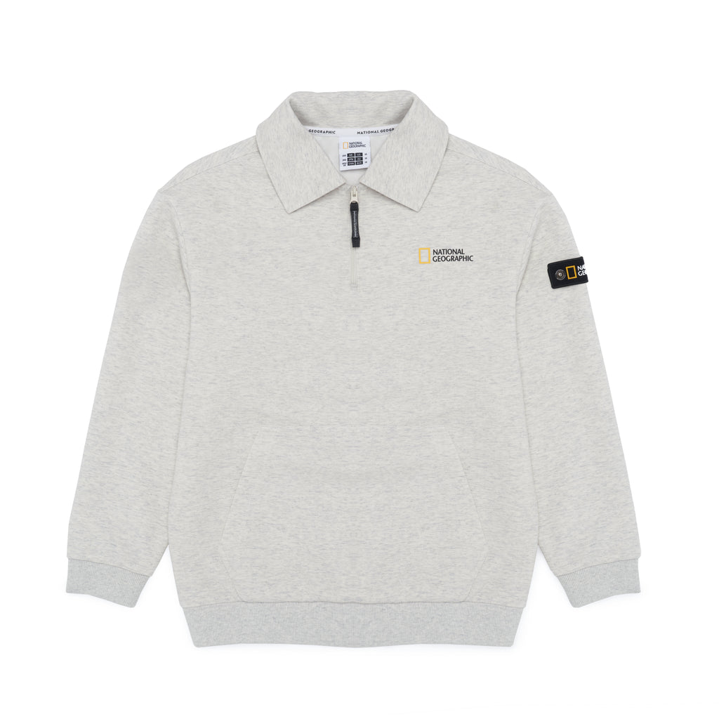 Kids Oversized Half-Zip Sweatshirt- Oatmeal
