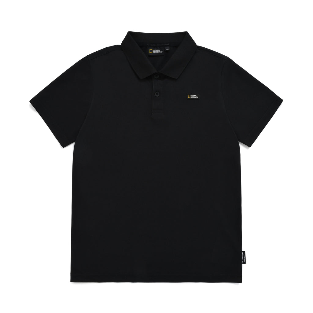 Kids Pique Polo Shirt With Logo And Back Graphics- Carbon Black