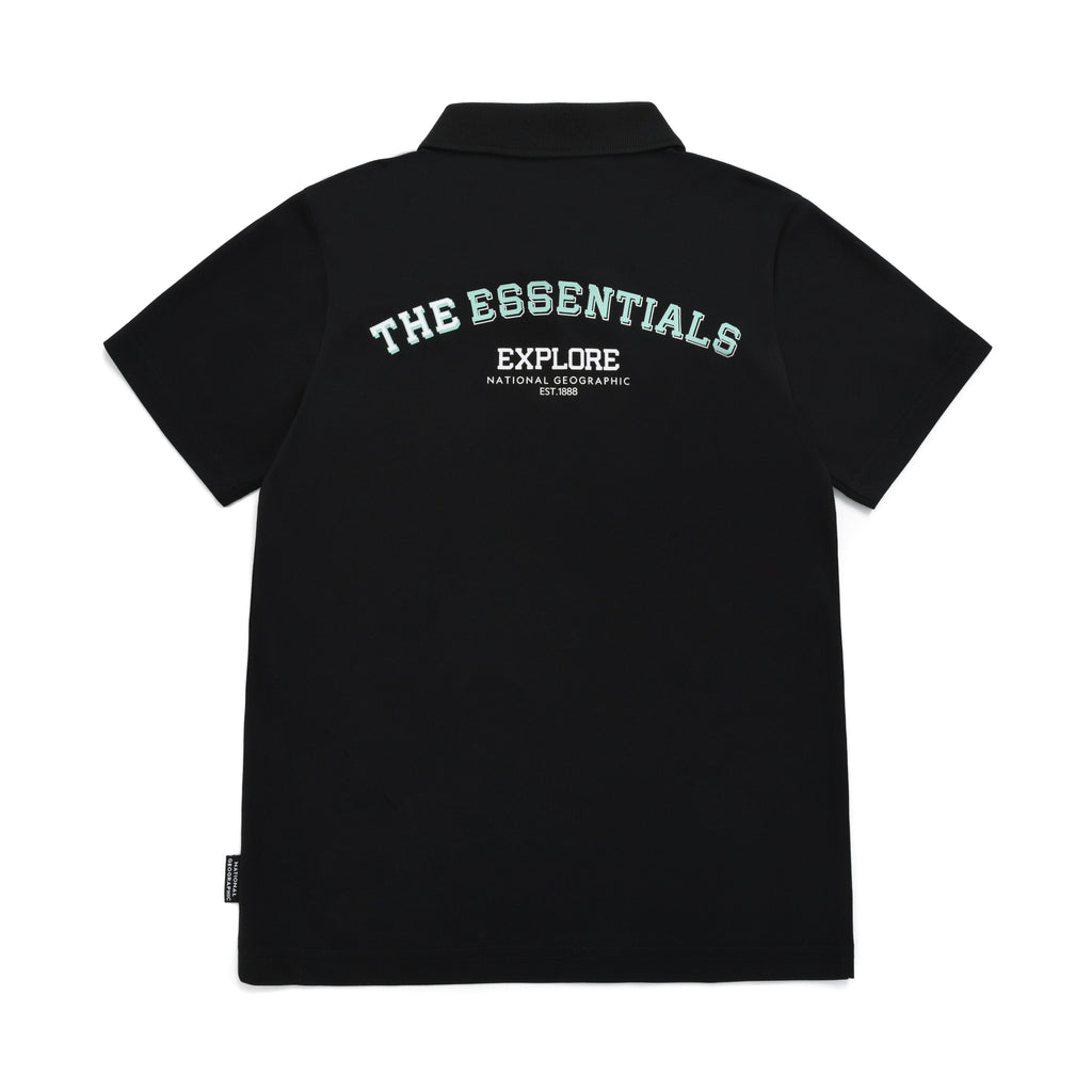 Kids Pique Polo Shirt With Logo And Back Graphics- Carbon Black