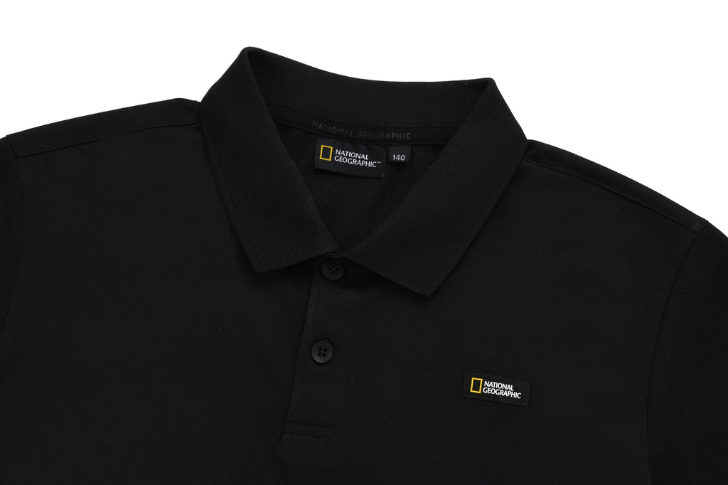 Kids Pique Polo Shirt With Logo And Back Graphics- Carbon Black
