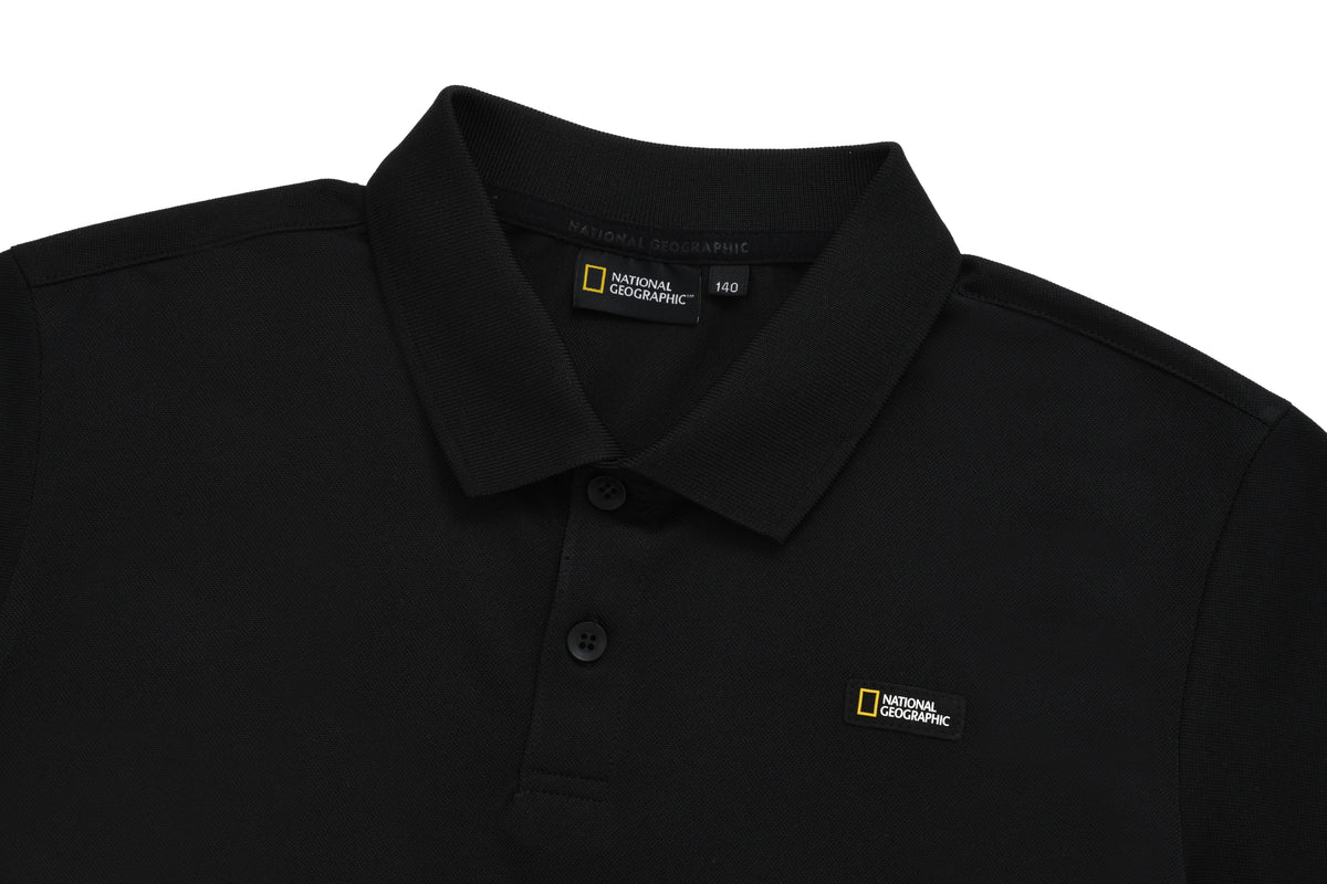Kids Pique Polo Shirt With Logo And Back Graphics- Carbon Black