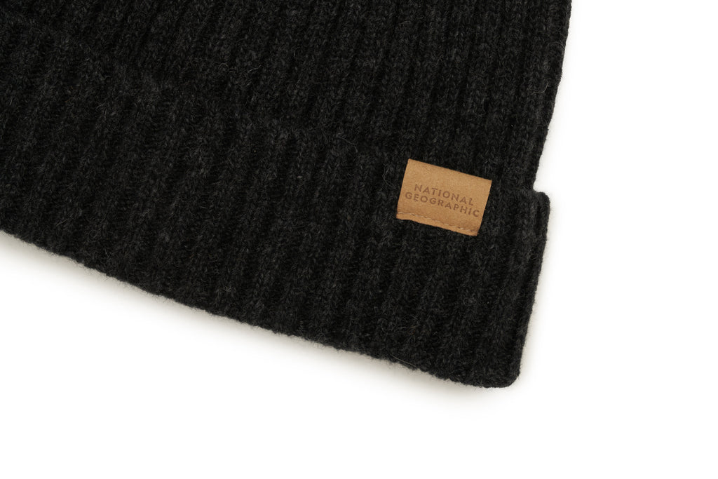 Kids Ribbed Wool beanie- Charcoal