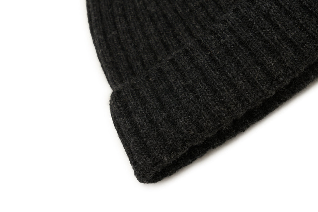 Kids Ribbed Wool beanie- Charcoal