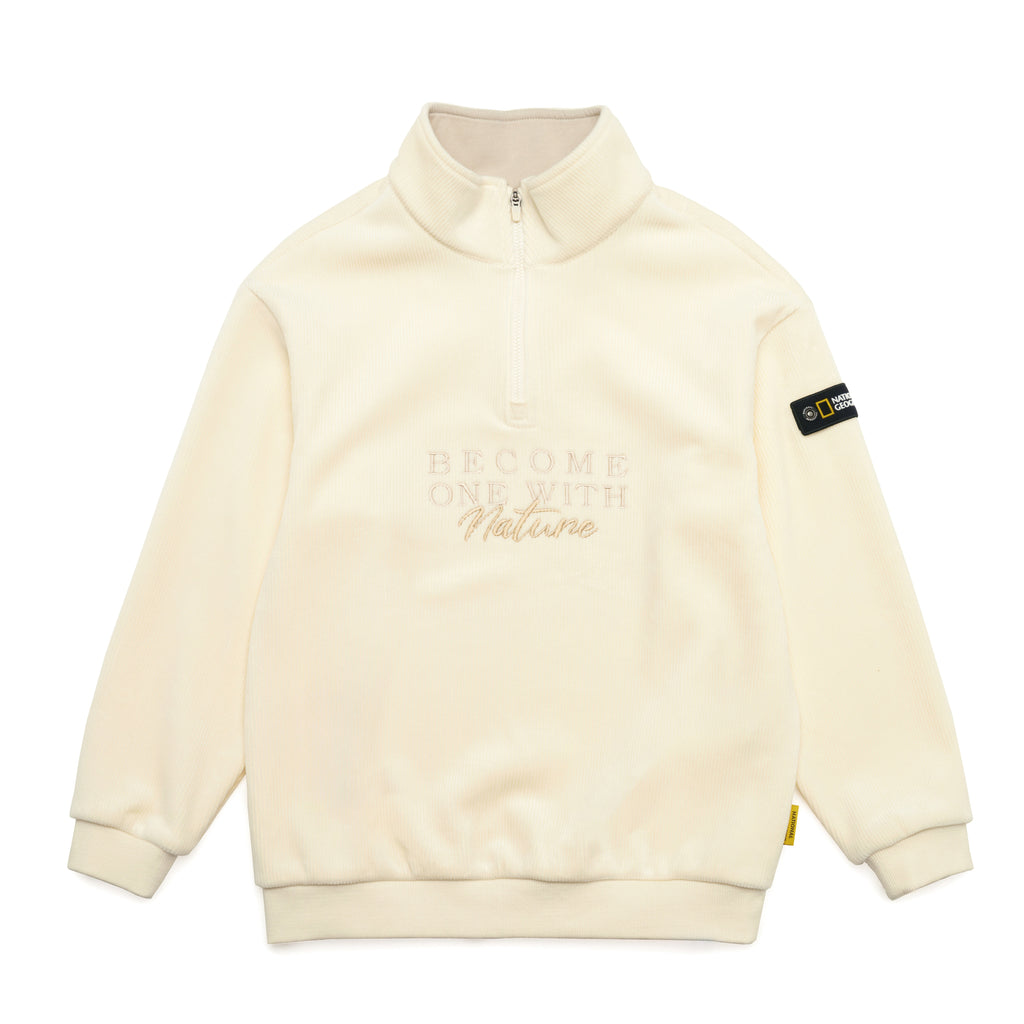 Kids Halfzip "Become One With Nature" Sweatshirt- Cream