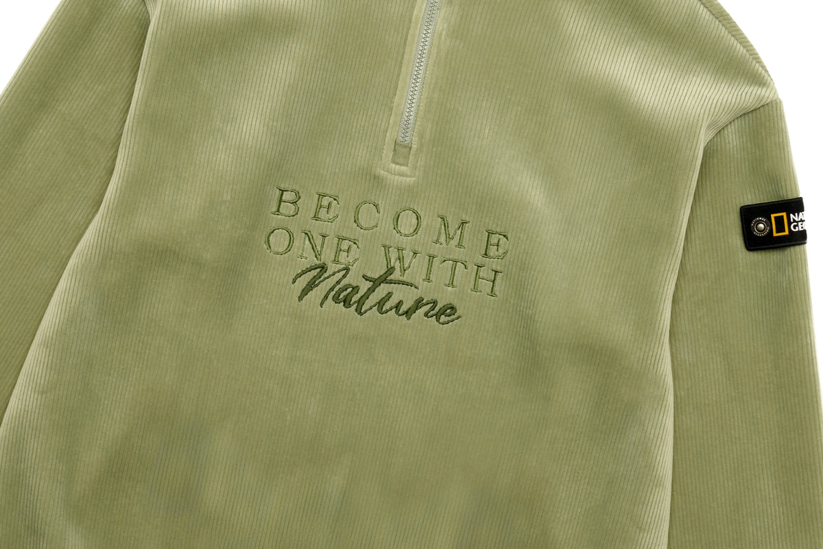 Kids Halfzip "Become One With Nature" Sweatshirt- Lkhaki
