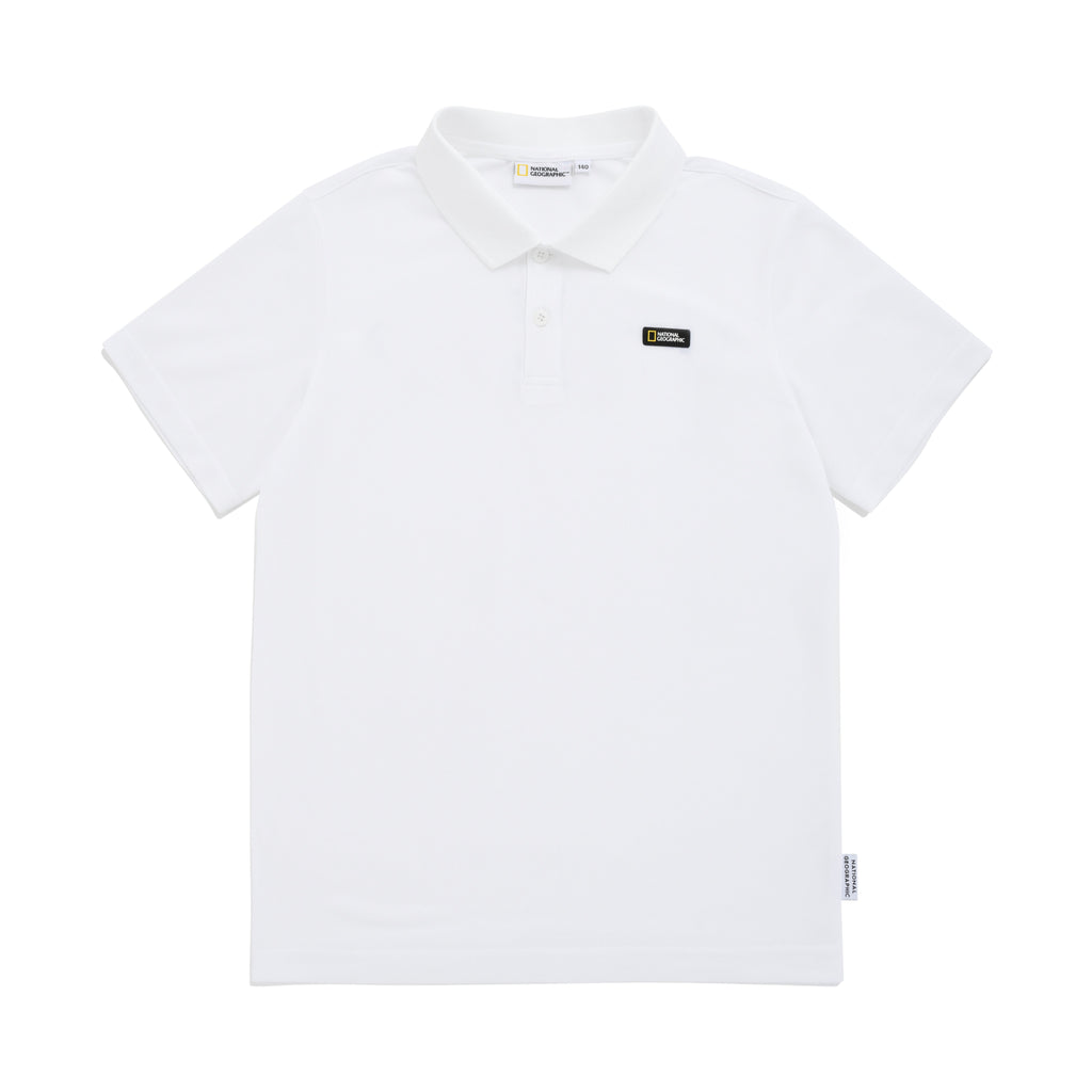 Kids Pique Polo Shirt With Logo And Back Graphics- White