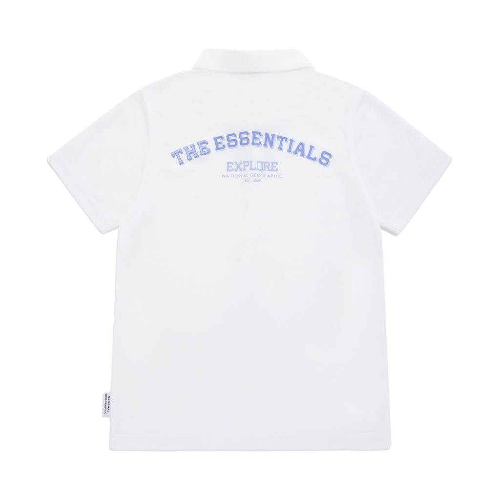 Kids Pique Polo Shirt With Logo And Back Graphics- White