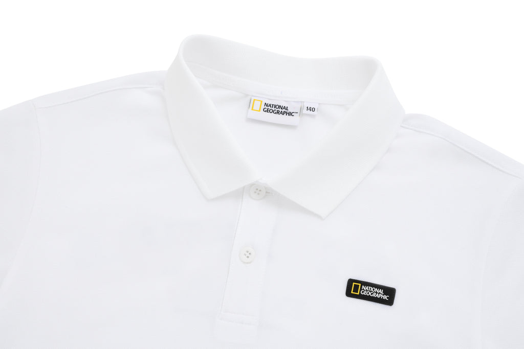 Kids Pique Polo Shirt With Logo And Back Graphics- White