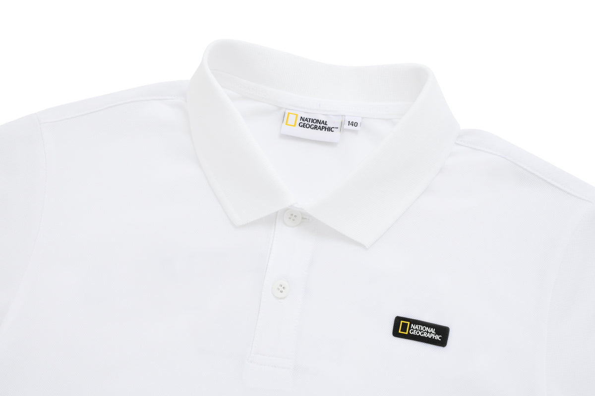 Kids Pique Polo Shirt With Logo And Back Graphics- White