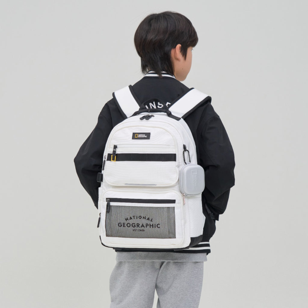 Optimus Kids Backpack With Pouch- Ivory