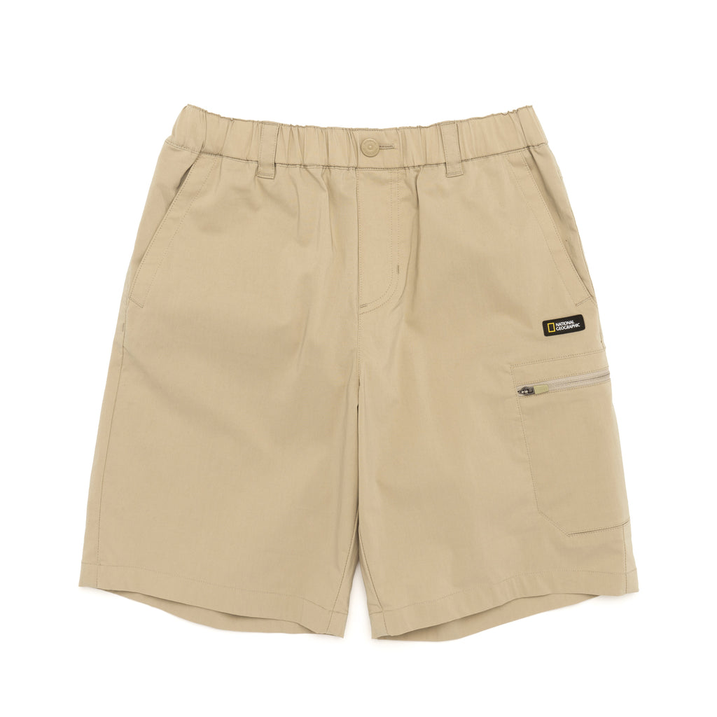 Kids Gartered Shorts With Side Pocket- Beige