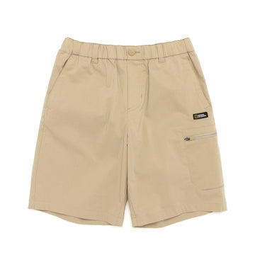 KIDS GARTERED SHORTS WITH SIDE POCKET- BEIGE