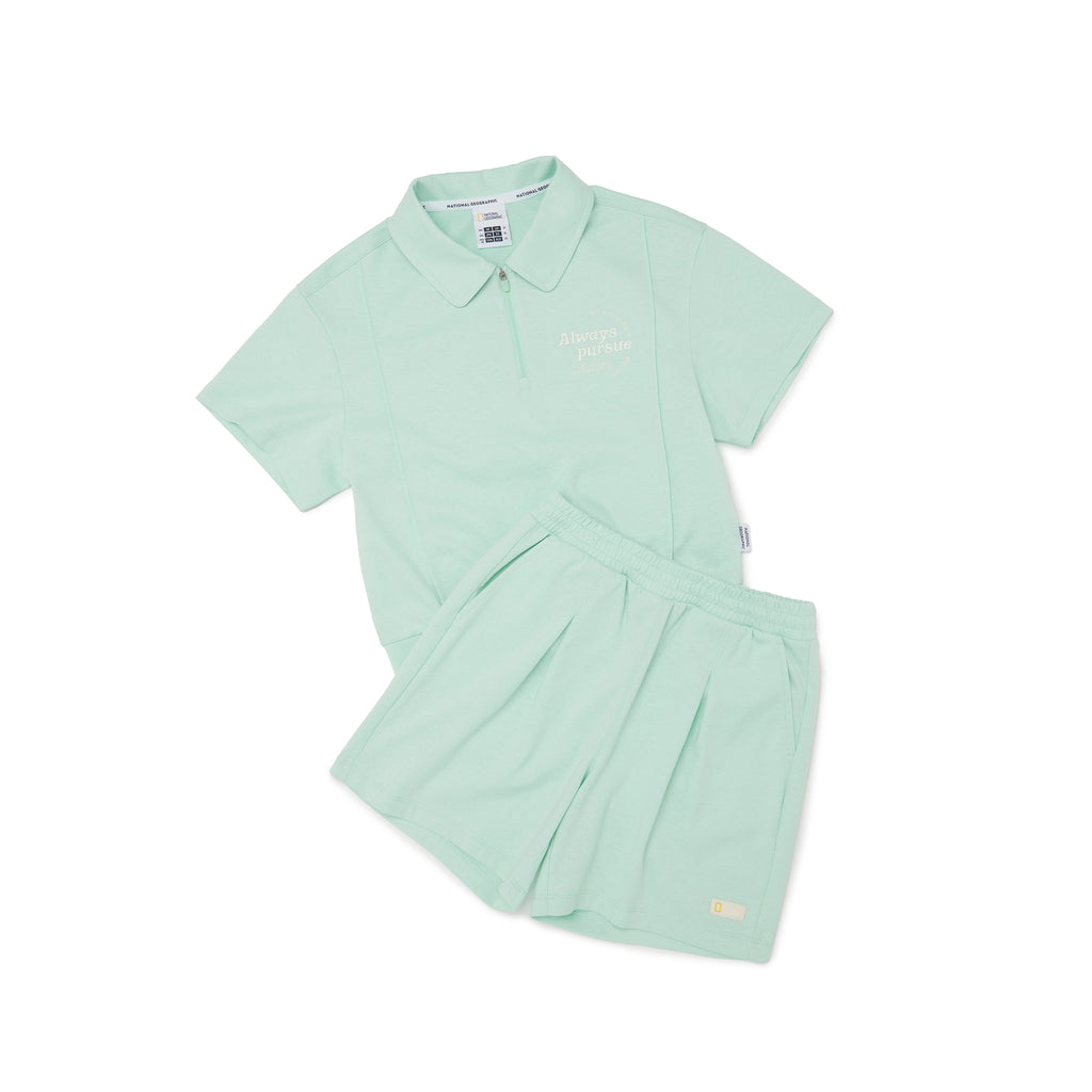 Kids Girl Half Zip-Up Collar Top & Shorts Set