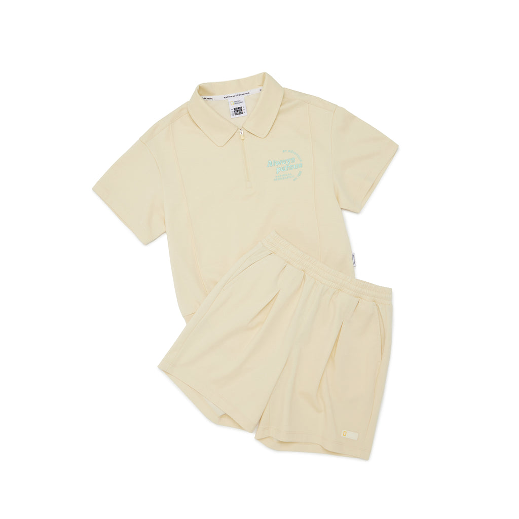 Kids Girl Half Zip-Up Collar Top & Shorts Set