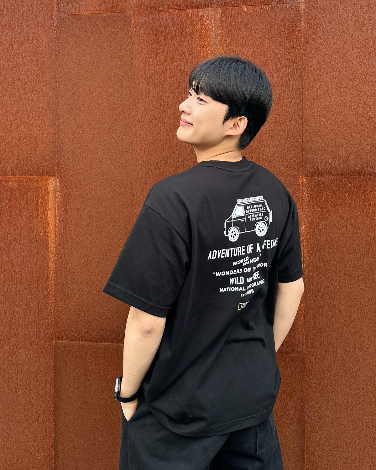 Unisex Treasure Old Van Semi Oversized Graphic Tee- Carbon Black