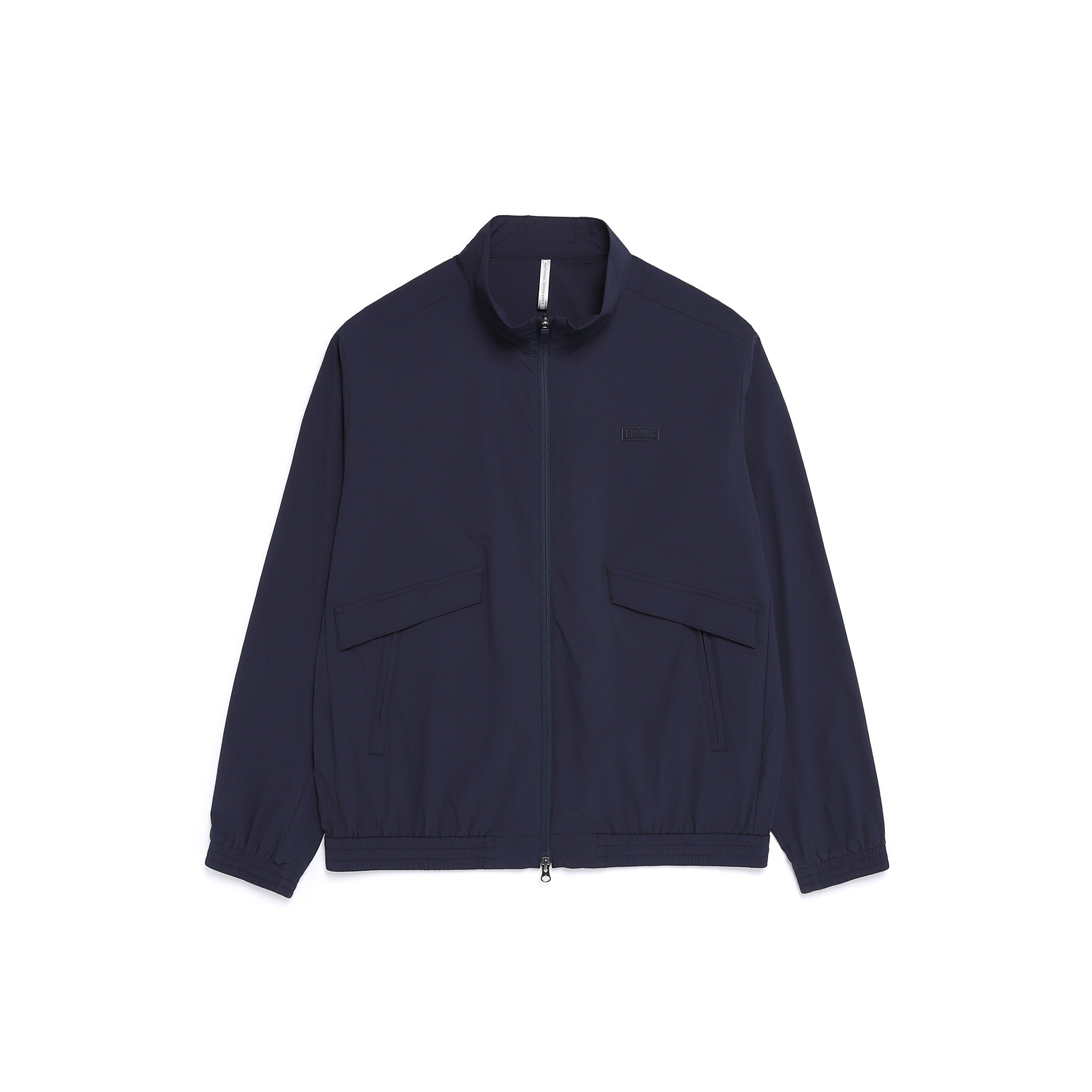 Unisex Seersucker Stand Collar Zip-Up Jacket