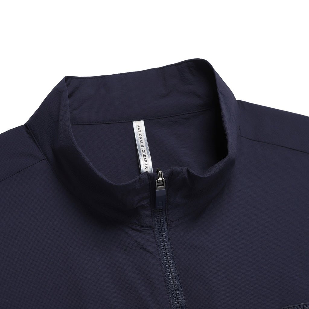 Unisex Seersucker Stand Collar Zip-Up Jacket