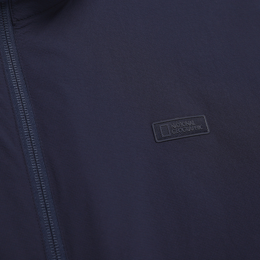Unisex Seersucker Stand Collar Zip-Up Jacket