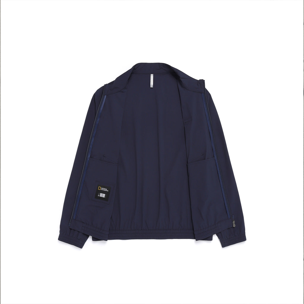 Unisex Seersucker Stand Collar Zip-Up Jacket