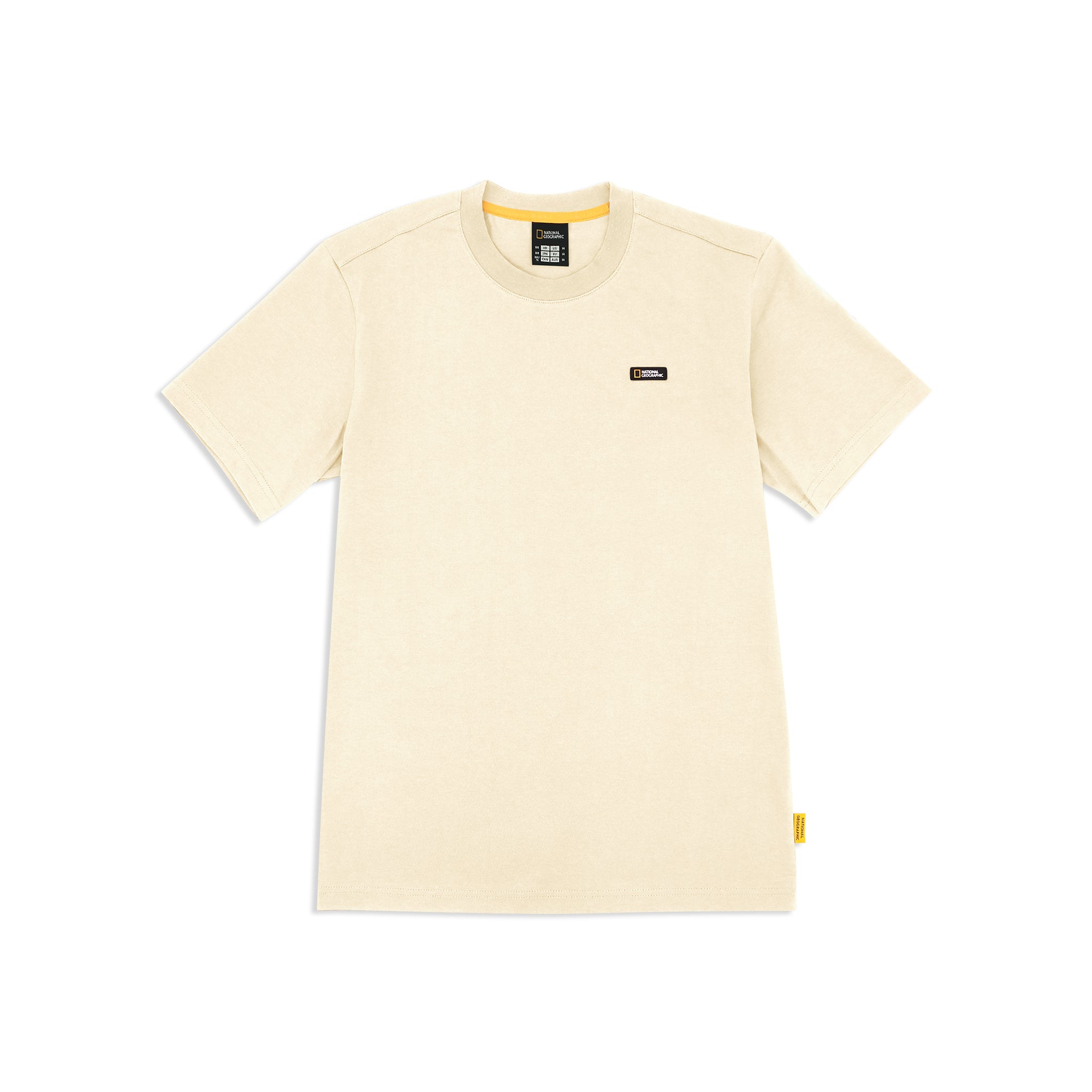 UNISEX BASIC CREW NECK T-SHIRT WITH PATCH LOGO- BEIGE