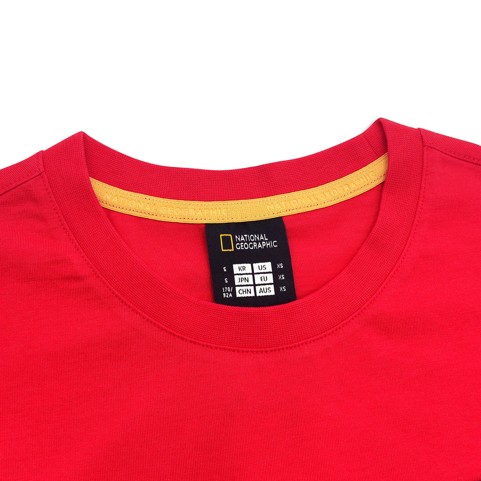 Unisex Basic Crew Neck T-Shirt With Patch Logo- Red