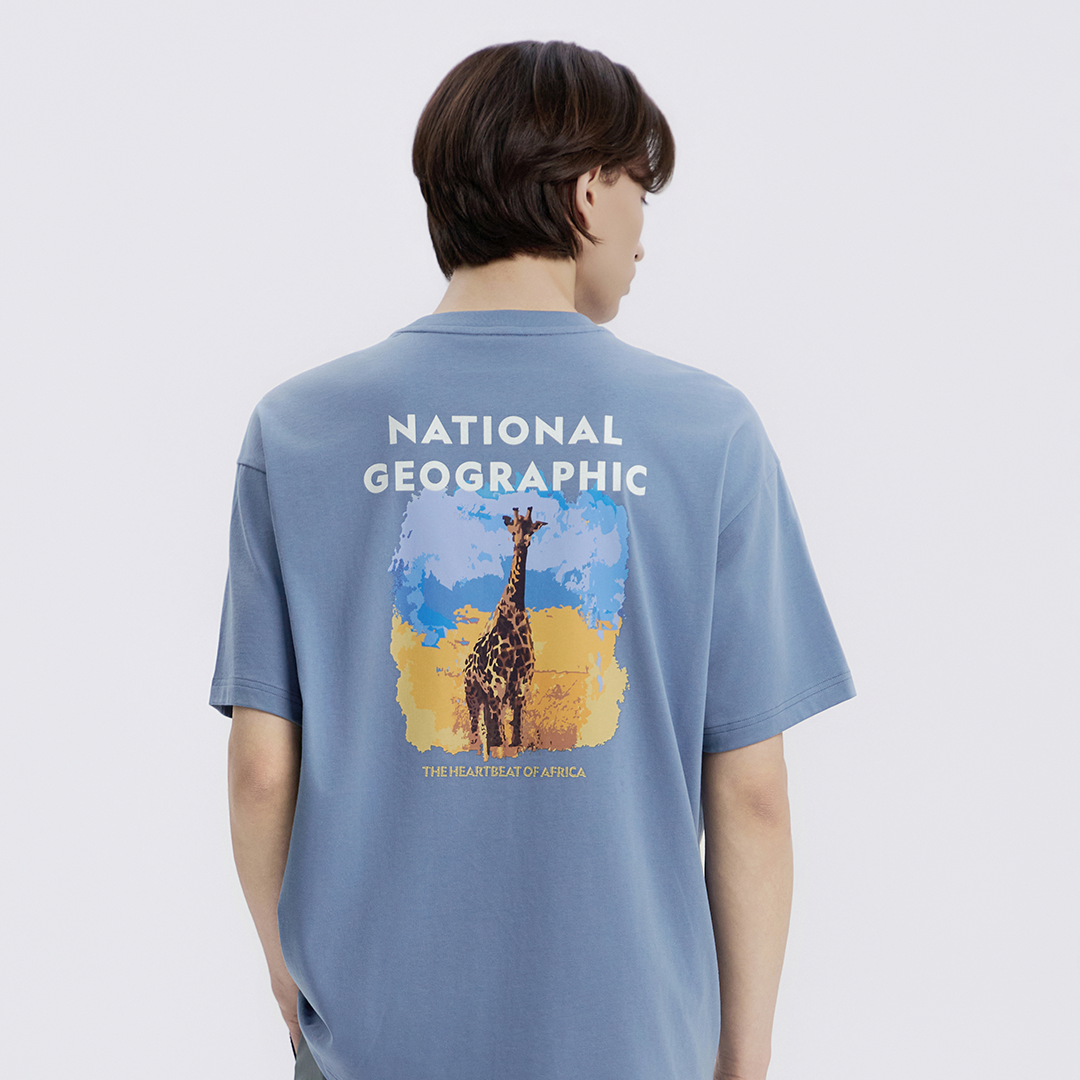 Unisex Ratel Regen African Giraffe Graphic Semi Oversize T-Shirt - Middle Blue