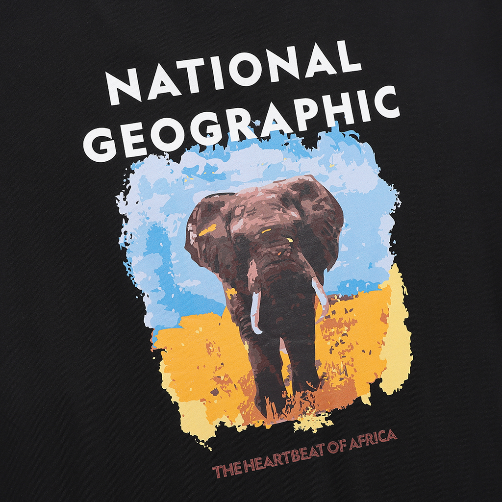 Unisex Ratel Regen African Elephant Graphic Semi Oversize T-Shirt - Black