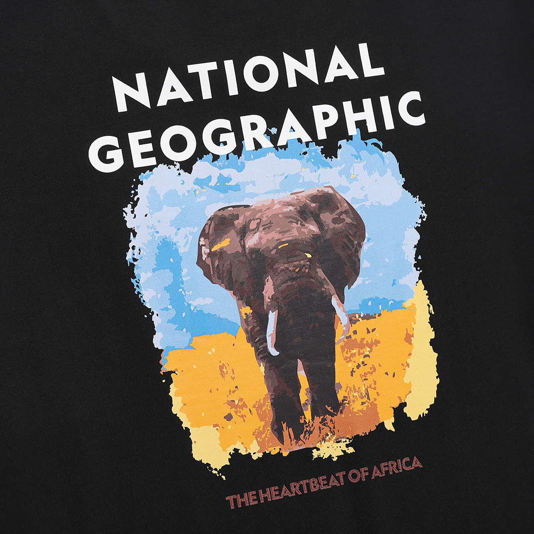 Unisex Ratel Regen African Elephant Graphic Semi Oversize T-Shirt - Black