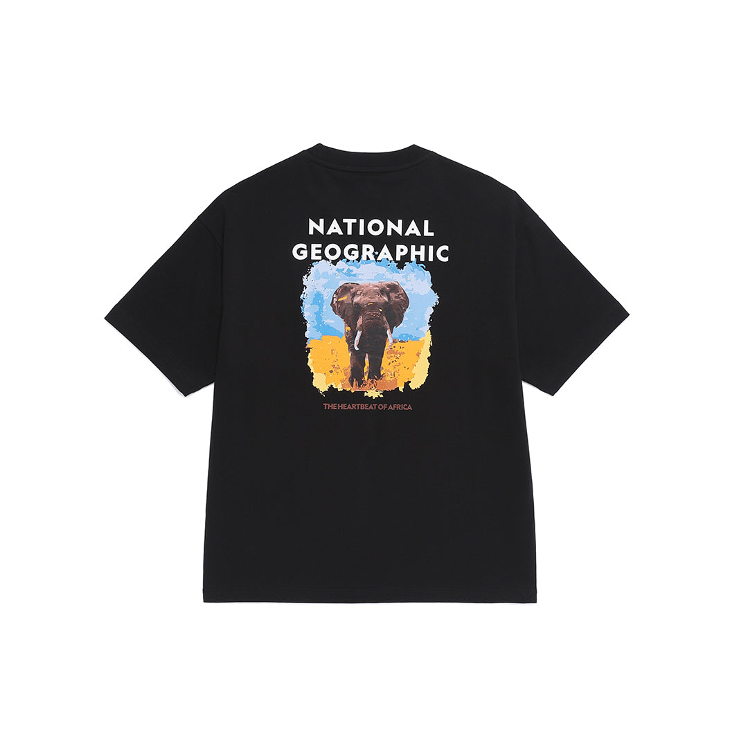 Unisex Ratel Regen African Elephant Graphic Semi Oversize T-Shirt - Black