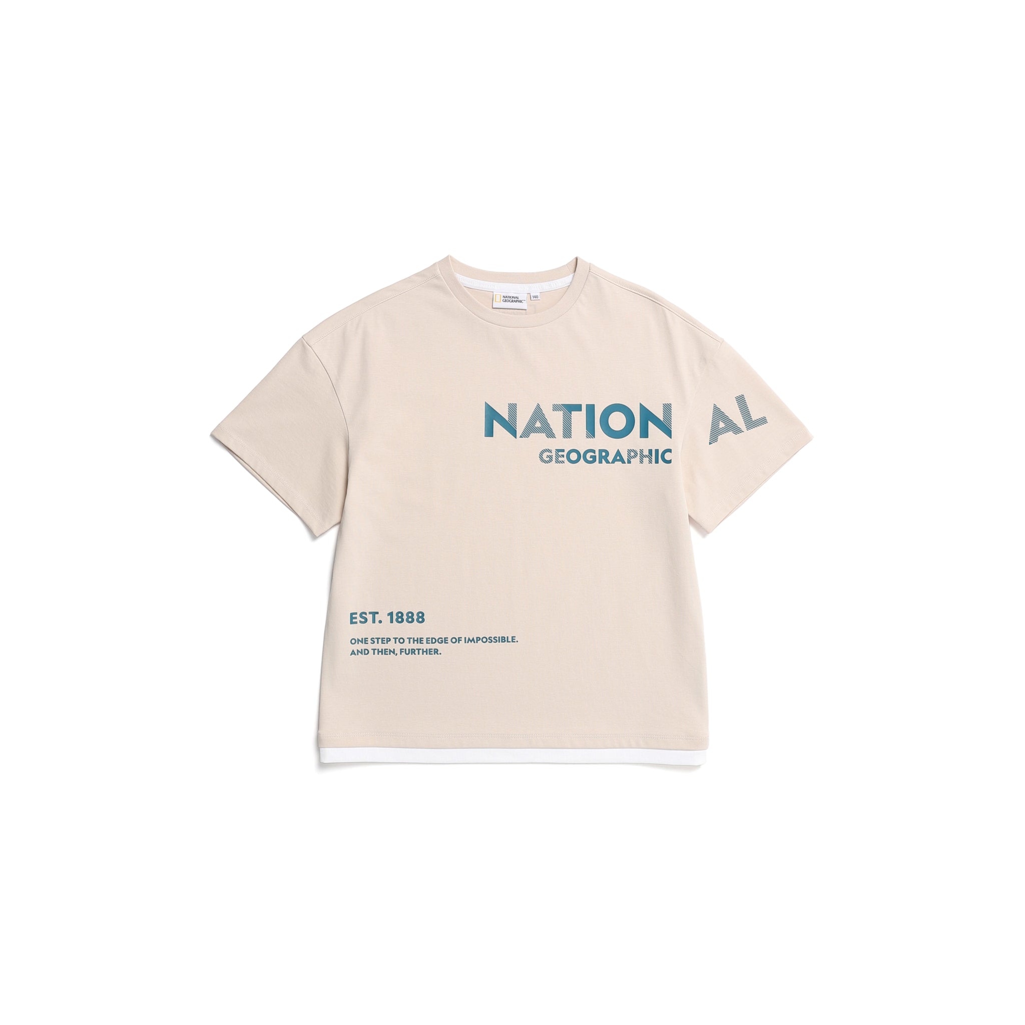 KIDS GRAPHIC LAYERED SHORT SLEEVED T-SHIRT- L BEIGE