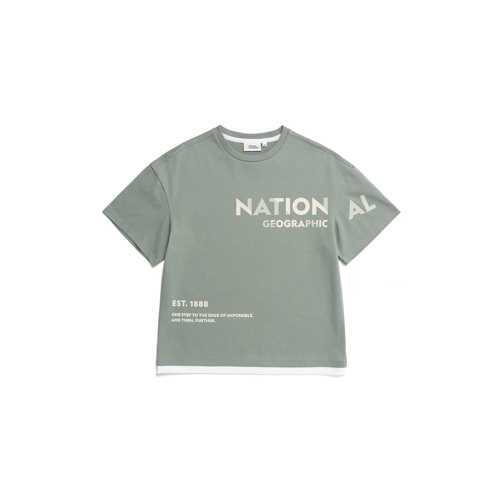Kids Graphic Layered Short Sleeved T-Shirt- G/ Khaki