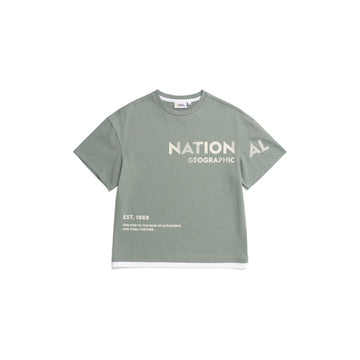 KIDS GRAPHIC LAYERED SHORT SLEEVED T-SHIRT- G/ KHAKI