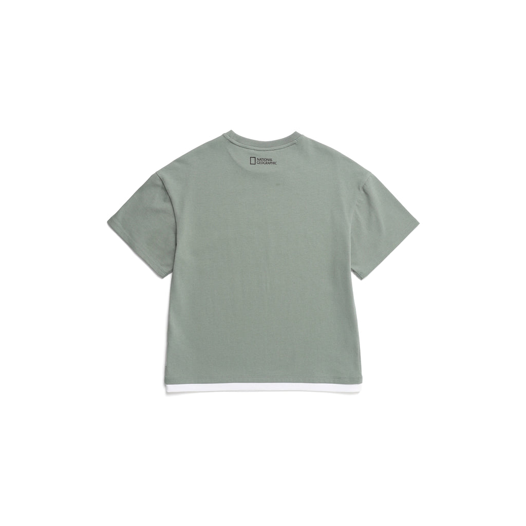 Kids Graphic Layered Short Sleeved T-Shirt- G/ Khaki