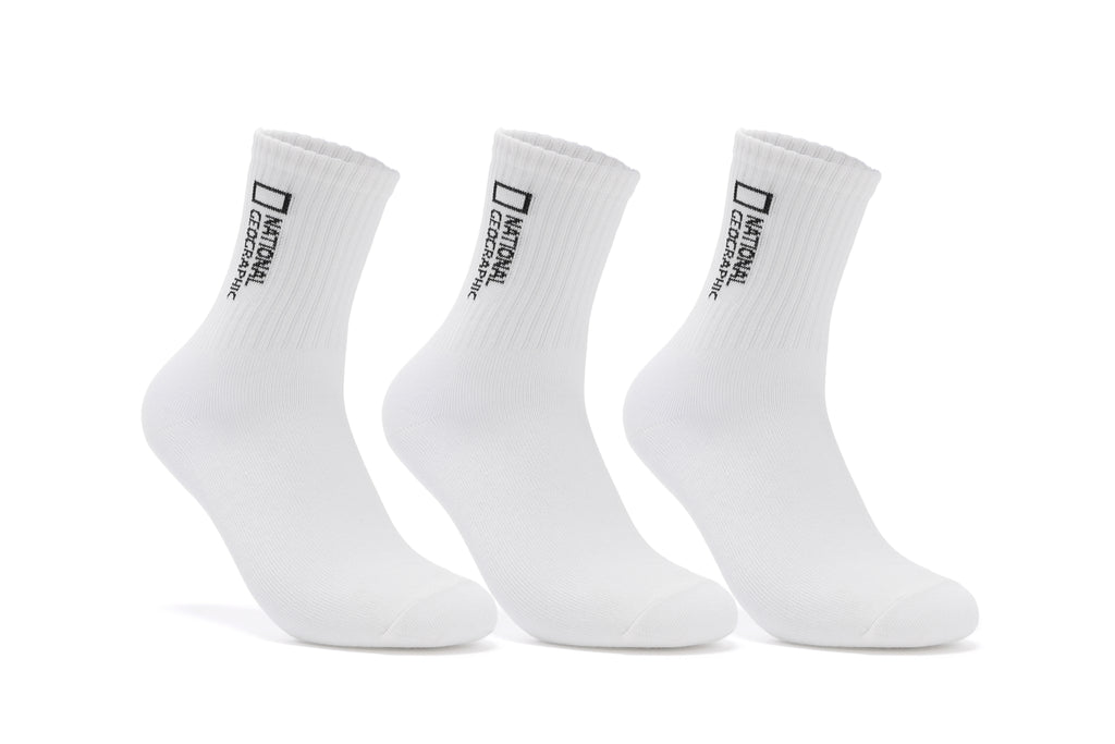 Unisex 3 Pack Crew Socks- White