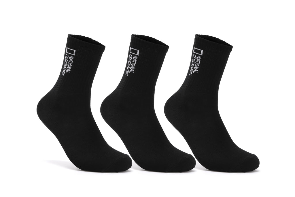 Unisex 3 Pack Crew Socks- Black