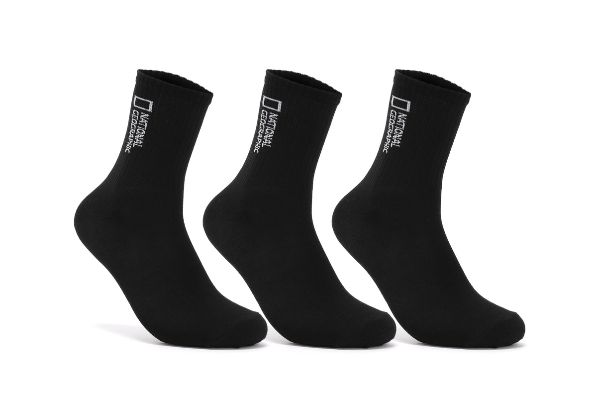 Unisex 3 Pack Crew Socks- Black