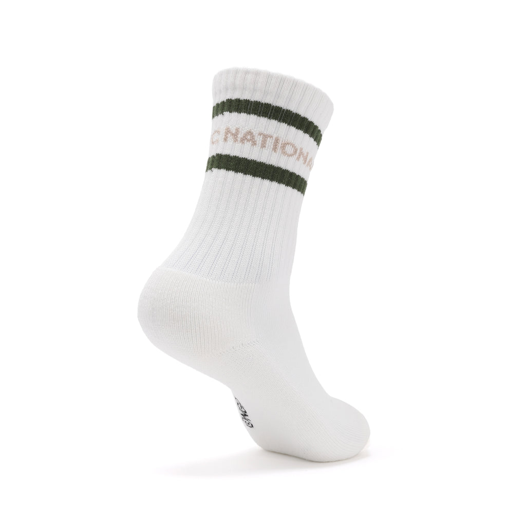 Unisex Stripe Crew Socks- Khaki