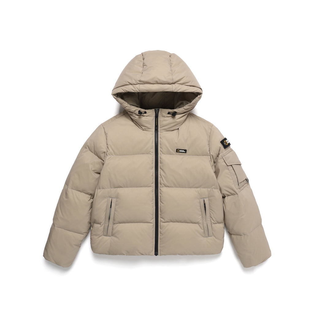 Women'S Golden Mole Short Goose Hoodie Down Jumper- Beige
