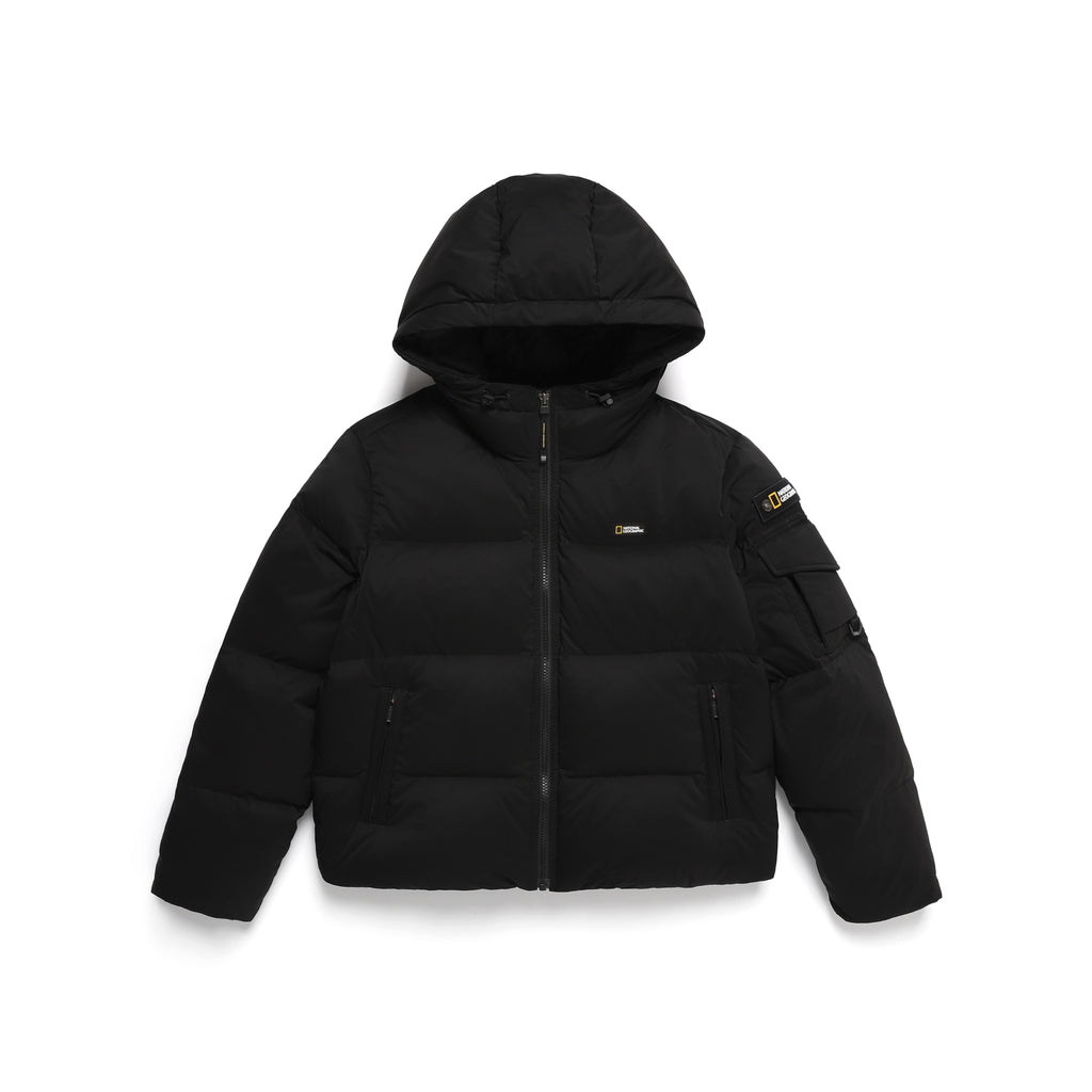 Women'S Golden Mole Short Goose Hoodie Down Jumper- Carbon Black