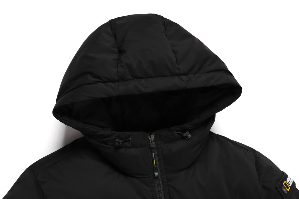 Women'S Golden Mole Short Goose Hoodie Down Jumper- Carbon Black