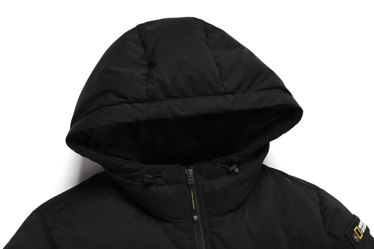Women'S Golden Mole Short Goose Hoodie Down Jumper- Carbon Black