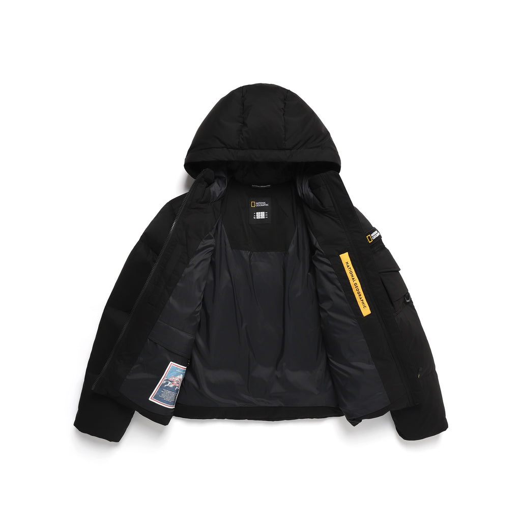 Women'S Golden Mole Short Goose Hoodie Down Jumper- Carbon Black