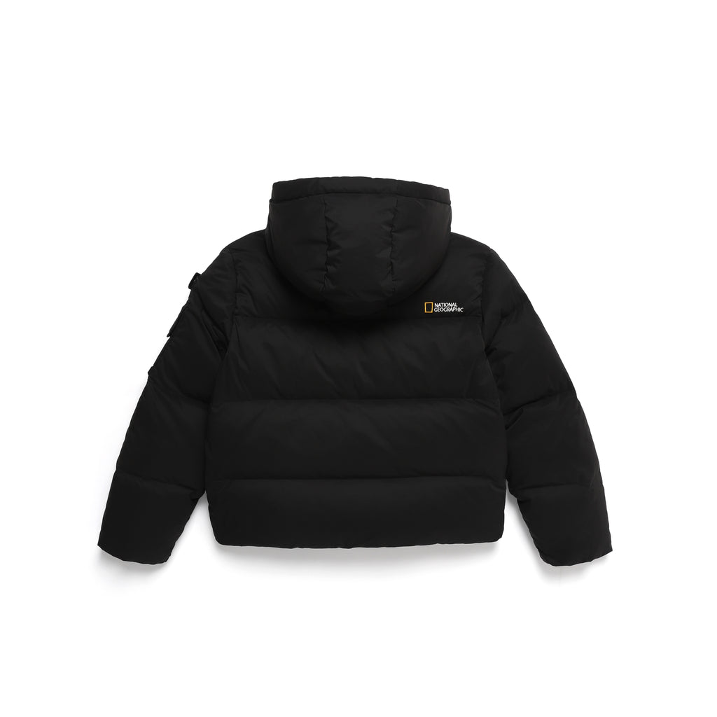 Women'S Golden Mole Short Goose Hoodie Down Jumper- Carbon Black