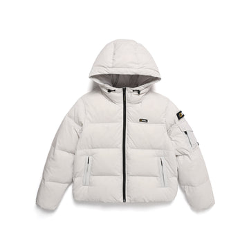 WOMEN'S GOLDEN MOLE SHORT GOOSE HOODIE DOWN JUMPER- ICE GREY