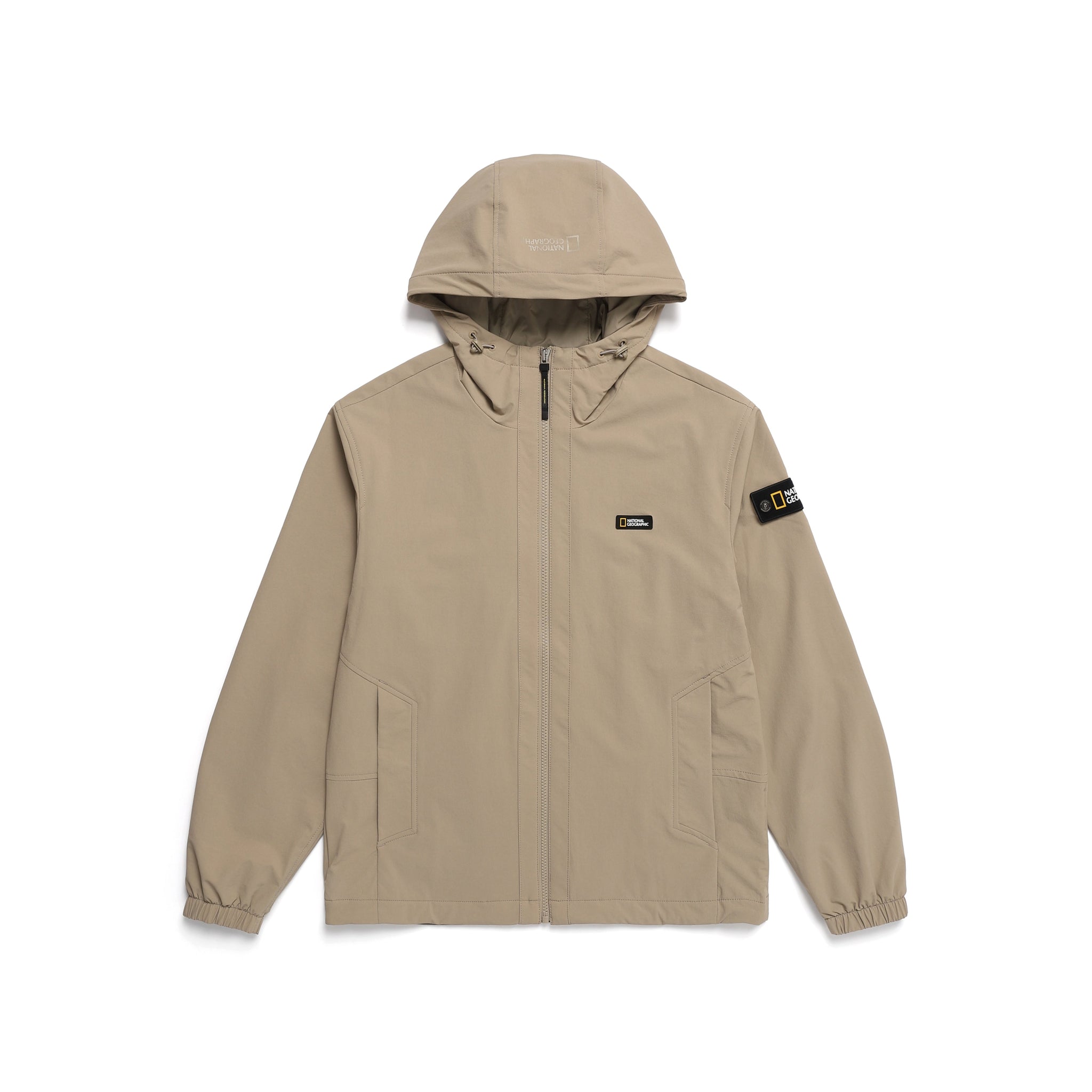 ARCHELON STRETCHED WOVEN  ZIP-UP HOODIE- SAND BEIGE